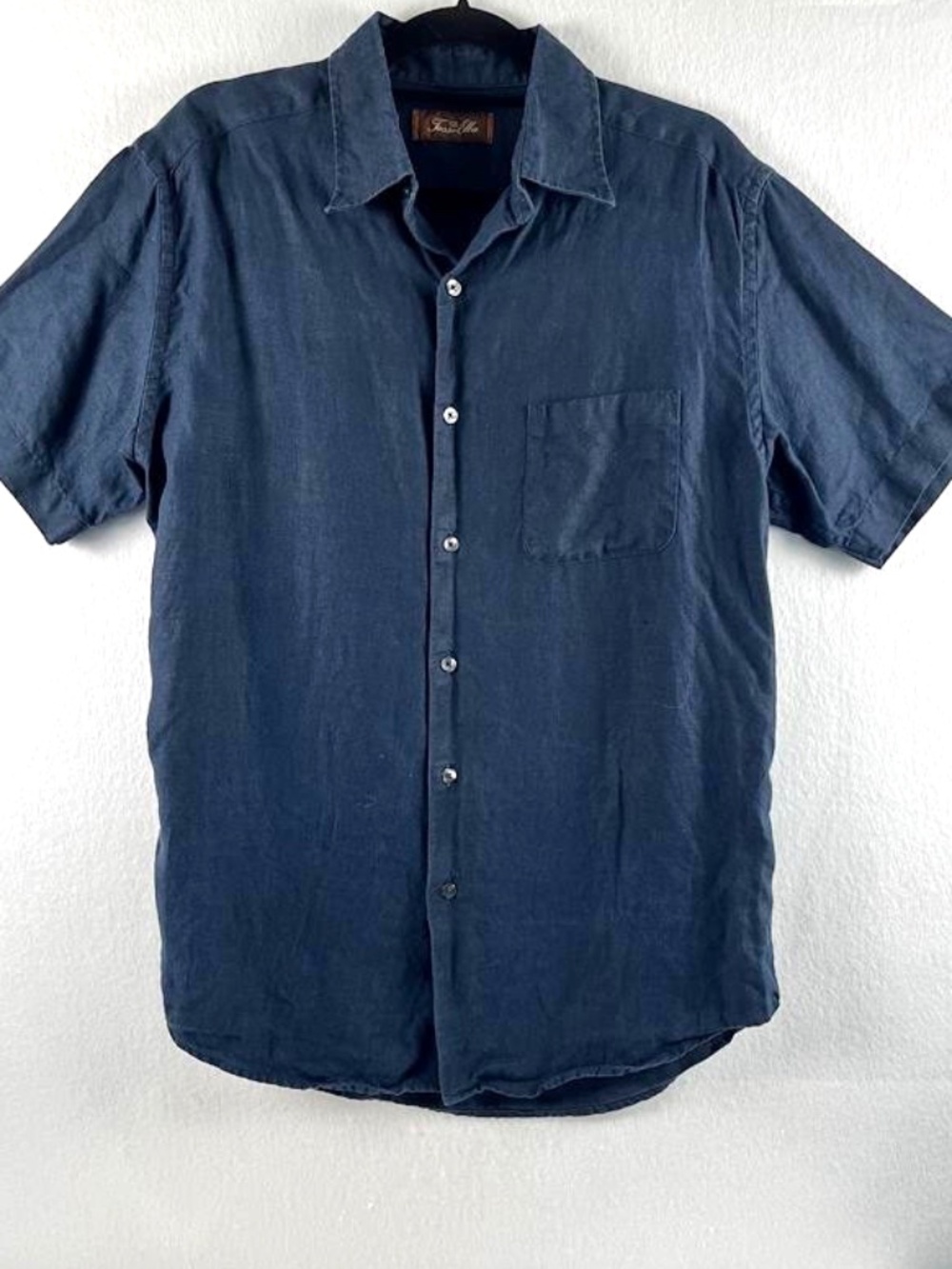 Tasso Elba Men's Navy Blue 100% Linen Short Sleeve Button-Down Shirt Size M